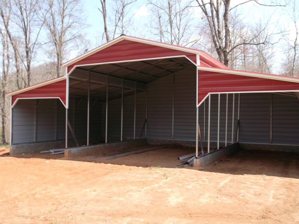 Open traditional barn with sides and ends closed and 3 gables with dutch cuts Item # 35